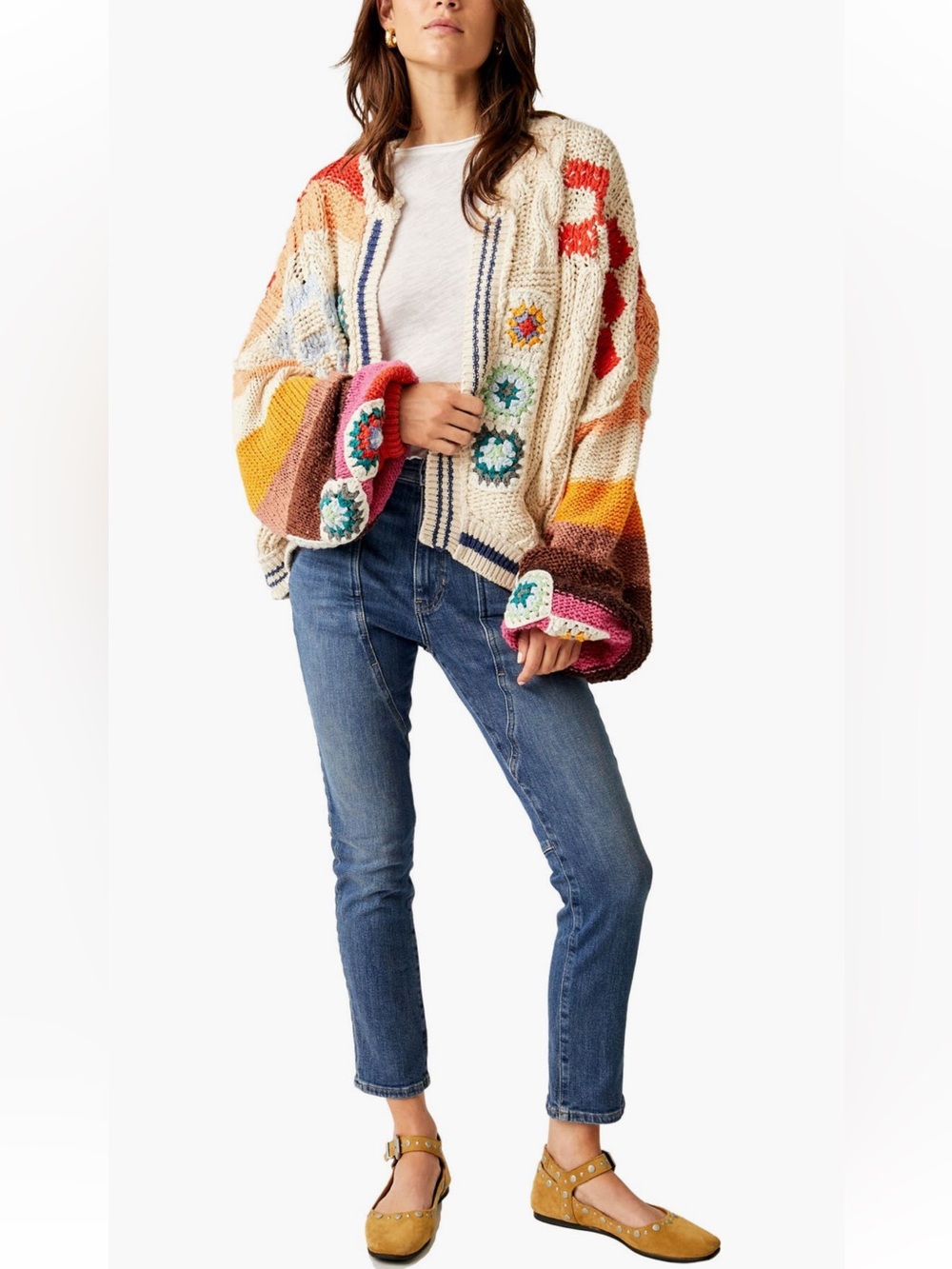 Free People Multicolor Crochet Patchwork Cardigan Sweater - Picture 5 of 10